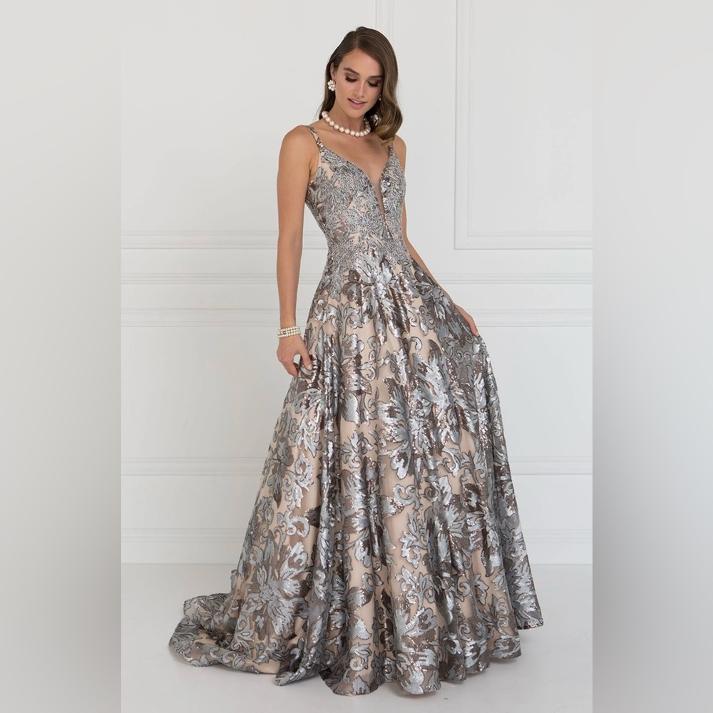 Tiffany Designs Metallic Floral Gown Sz 20